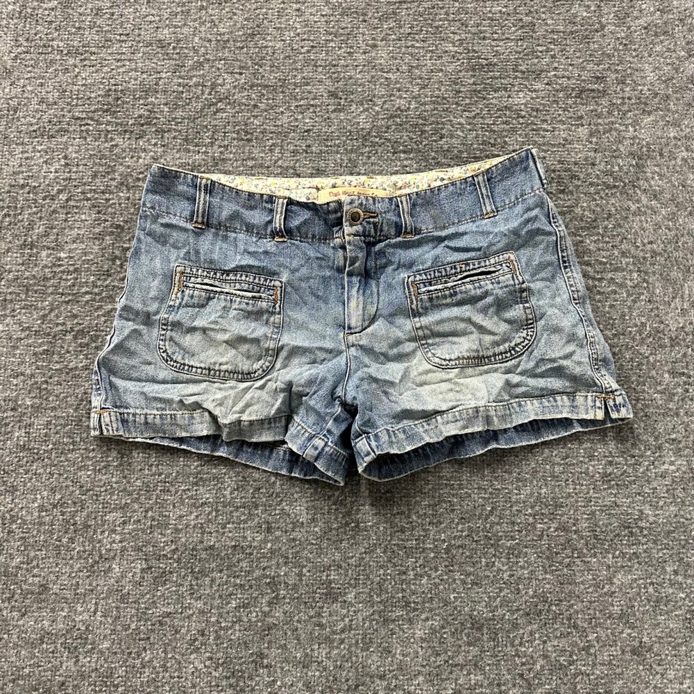 Duck Head Denim Shorts Womens Size 11 Blue Low Rise Cotton Utility Floral Trim